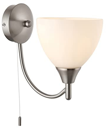 National Lighting Andy Decorative Satin Chrome Single E14 LED Compatible Wall Light with Matt Opal Glass Shade