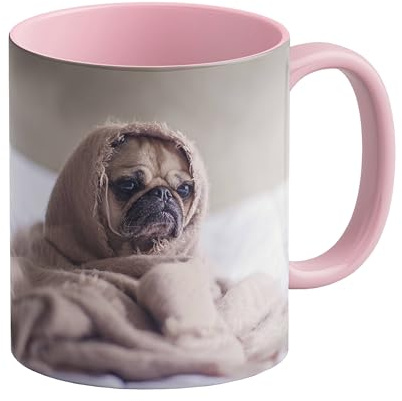 LOOXIS Personalisierte Tasse mit Foto & Text bedruckt, selbst gestalten – 325 ml, Keramik, versch. Farben, Panoramadruck möglich – Geschenkidee Männer, Frauen, Jahrestag, Muttertag – Rosa
