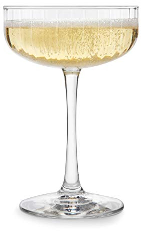 Libbey Paneled Cocktail Coupe Glasses, 8.5 Oz Stemmed, Fine Ribbed Line Coupe Glass Set of 4, Dishwasher Safe Cocktail Martini Glasses