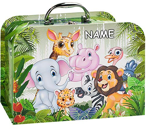 alles-meine.de GmbH 2 TLG. Set Kinderkoffer/Koffer/Kofferset - in 2 verschiedenen GRÖßen - lustige Dschungel & Zoo Tiere - incl. Name - Kofferset - für Spielzeug und als Ge..