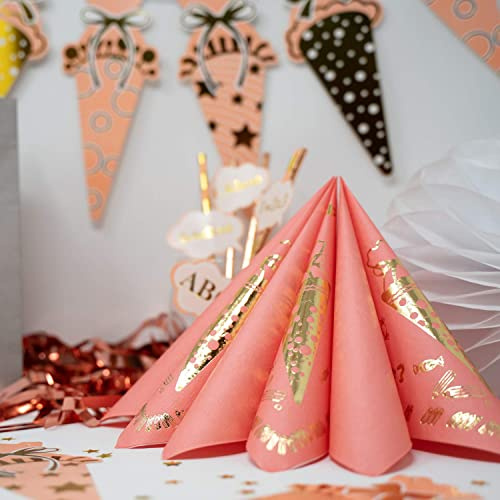 Oblique Unique® 20 Servietten zur Einschulung für Mädchen – Schulanfang Deko mit Zuckertüte, Stiften & ABC-Motiven – Rosa Party-Servietten für Schuleinführung