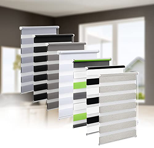 Eurohome Doppelrollo Klemmfix ohne Bohren, Duo Rollo,60cm x 150cm (Stoffbreite 56 cm) Leinen Transparentes und undurchsichtiges Sichtschutz Rollo mit Klemmträgern für Fenster und Türen