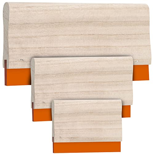 Belle Vous Set Espatula Serigrafia (Pack de 3) Rasero de Goma con Cómodo Mango de Madera de 3 Tamaños Distintos - para Manualidades, Plantillas Seda, Película de Transparencia y Rasqueta Ventana