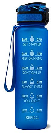 Borraccia da 1 litro, con marcatura temporale, senza BPA, senza BPA, riutilizzabile, per palestra, all'aperto e campeggio, con chiusura a scatto