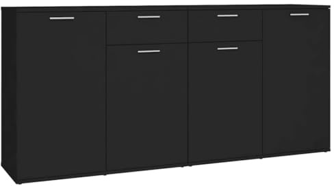 vidaXL Sideboard mit 4 Türen 2 Schubladen Kommode Anrichte Mehrzweckschrank Beistellschrank Schrank Standschrank Schwarz 160x36x75cm Holzwerkstoff