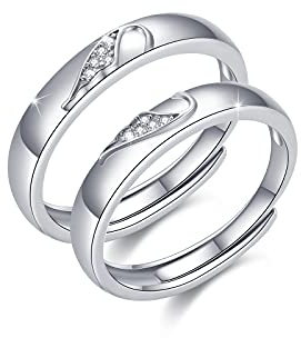 CUOKA MIRACLE Engelsflügel Herz Ringe Silber 925 Verstellbarer offener Ring Engelsflügel Schmuck Partnerringe für Sie und Ihn Set Abschluss Versprechensring Eheringe Paar