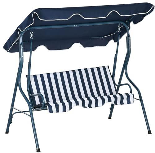 Outsunny Columpio de Jardín de 2-3 Plazas, Balancín de Exterior con Toldo Ajustable en Ángulo, Impermeable y Marco de Acero, para Patio, Balcón, 170x110x153 cm, Azul