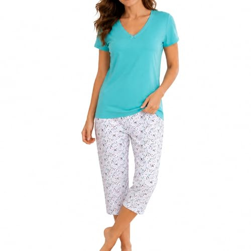 KB Socken Schlafanzug Damen kurz für Frauen 3/4 Hose Pyjama Caprihose Nachtwäsche Damen orange blau