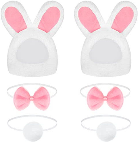 6 Pieces Easter Cute Costume Bunny Rabbit Hat with Ears Cat Bowtie Collar Tail for Cats and Small Dogs Party Costume Easter Pet Accessory Headwear