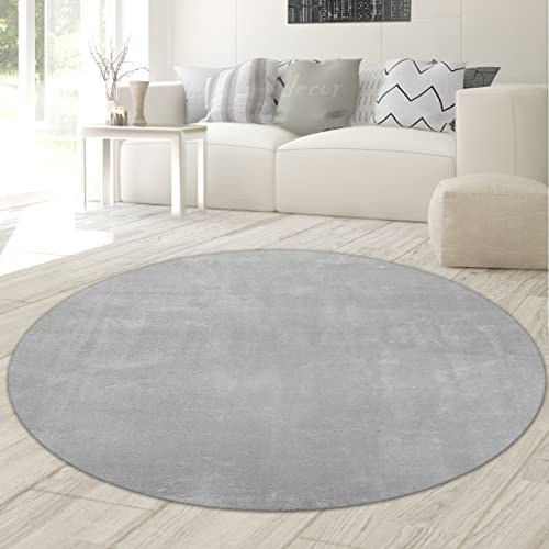 Teppich-Traum Tapis Shaggy Salon de Tapis Moquette Flokati en Gris, 120 cm Rond