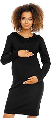Selente Mummy Love festlig mammaklänning (tillverkad i EU), graviditetsklänning med amningsfunktion, spets eller broderier, Sweatklänning svart, S-M