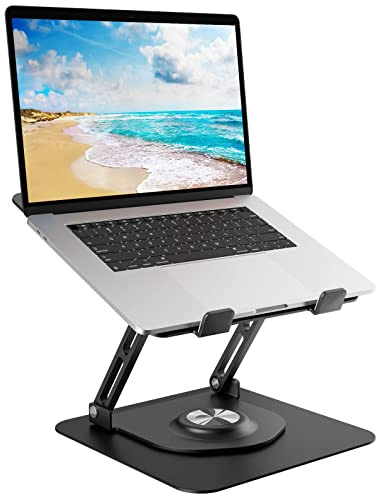 Epherie Laptop Ständer mit 360° drehbarem rundem Basis, Höhenverstellbarer ergonomischer Laptopständer, Belüfteter Computerständer, Faltbarer Stabiler Laptophalter aus Aluminium für Schreibtisch
