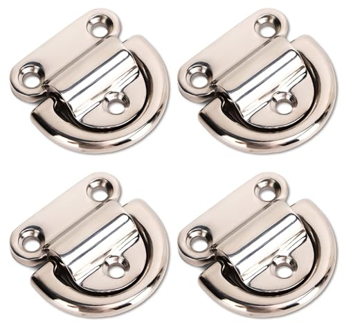 SUNGOOYUE 4 Sets Marine Folding Pad Eye Replacement, Stainless Steel Folding Polishing D-Rings Eye Pad Folding Cover for Marine Yacht Accessory