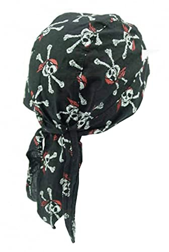 modAS Unisex Bandana Kopftuch Pirat Schwarz - Multifunktionstuch Tuch mit Totenkopf-Print