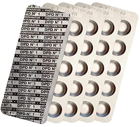 harren24 Compresse per test fotometrici Cloro DPD1, DPD3, Ossigeno attivo DPD4, Valore pH Rosso Fenolo, Alcalinità M, Test CYA, Tester acqua piscina, 50x 100x 250x 500x (DPD1 / 50x)