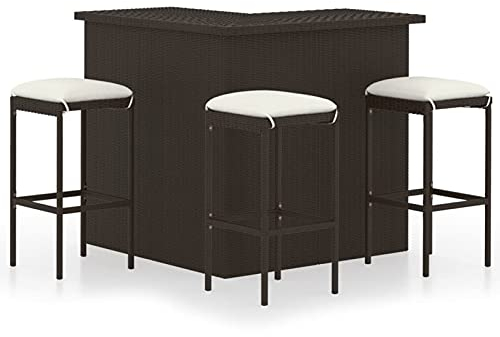 ZEYUAN 4-TLG. Gartenbar-Set mit Kissen, Bistro-Set, Gartenset Tisch Und Stühle, Balkontisch, Balkon Möbel Für Kleinen Balkon, Terrassenmöbel, Bistrotisch, Gartentisch, Poly Rattan Braun