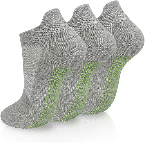 srclo 3 Pairs Women Non-Slip Yoga Socks Anti-Slip Sole for Pilates Ballet | Non-slip silicone sole for grip Breathable cotton fabric, fit for yoga pilates workout UK size 4-8 for most women