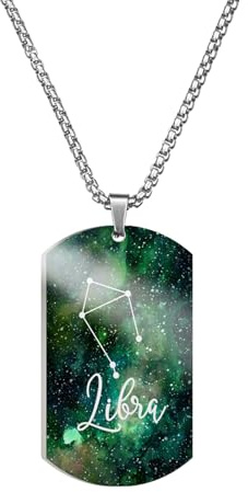 Caimeytie Collier Homme Acier Inoxydable Multicolore, Pendentif Douze Signes du Zodiaque,Pendentif Astrologie Signe Astrologique, Cadeau Balance