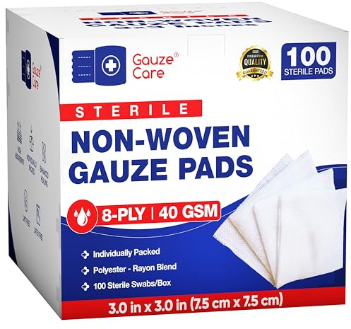 Thick Non-Woven Sterile 3x3 Gauze Pads Pack of 100| 8-ply Sponges| Individually Packed, Soft and Lint-Free Medical Pads for Enhanced Absorption and Wound Care