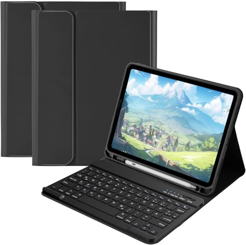 Tastatur Hülle für iPad Air 11(M4&M3&M2) 2024-2026 Air 5 2022/Air 4 Gen 2020 10.9'', Schutzhülle mit Stifthalter & Auto Wake and Sleep, Kabellose Tastatur für iPad Pro 11 1st Gen 2018(Schwarz)