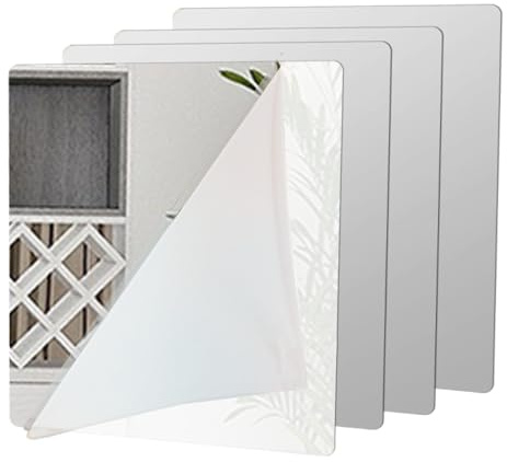 BESTORI 4 Pezzi Adesivi da Parete a Specchio, Specchio Flessibile Adesivo, Specchio Adesivo Rettangolare, Piastrelle Parete appiccicoso Specchio per Armadio Palestra, 50x50cm