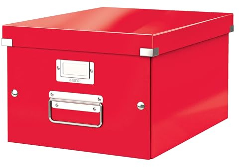 Leitz Boîte de rangement Click & Store, Format moyen A4 (28,1 x 20 x 37cm), pour l'organisation des objets de la maison et du bureau, Montage bouton pression, En carton recyclé à 85%, Rouge, 60440026