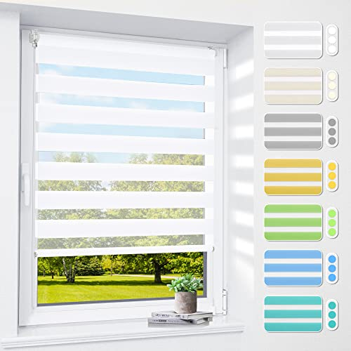 Doppelrollo klemmfix ohne Bohren & mit Bohren, 90x120cm (BxH) Weiß, 3-in-1 Duo Rollo für Fenster & Tür, Fensterrollo innen lichtdurchlässig & verdunkelnd, Klemmrollo Rollos Sonnenschutz