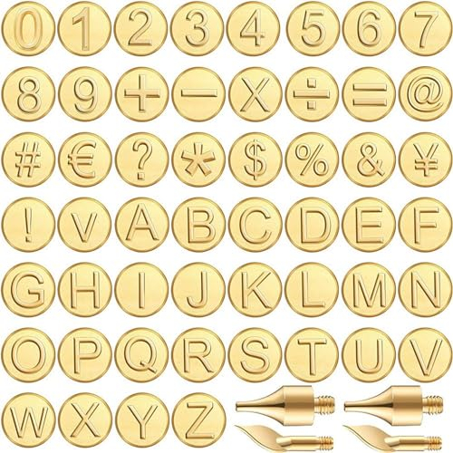 EHOTER 56 Pieces Wood Burning Tip Letter Wood Burning Tip Set Including Alphabet Number for Wood Craft DIY Embossing Carving (1 set)