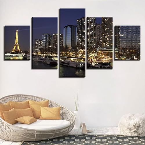 SioNS 5 Teilig Leinwand Wanddeko Poster Home Decor Möbel Art Decor Nacht des Bauens Modern Wandbilder Wohnzimmer Dekoration Modular Canvas Poster Hd Drucke Mit Holzrahmen 100 * 55cm