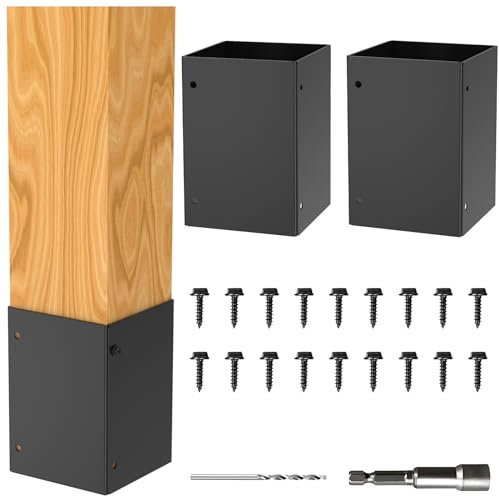 Foribyw, Post Protector Rustproof Post Base Protectors Adjustable Range 3.3-6 Inch Waterproof Fences Guard Bracket for Wood Mailbox Pergolas Gazebos Pavilion Deck Railing