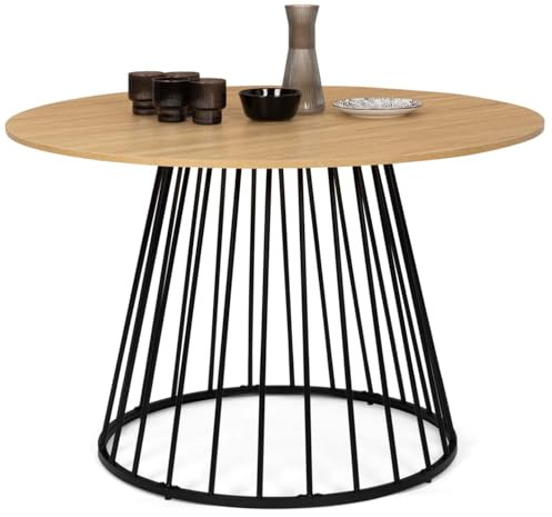 IDMarket - Runder Esstisch YUNA für 6 Personen mit Holzplatte und schwarzem Metallfuß 110 cm