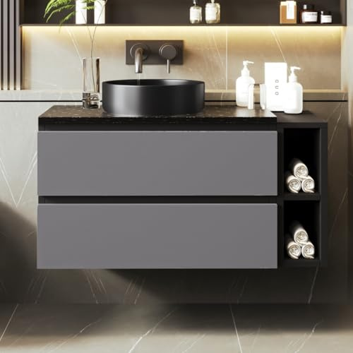 KOMHTOM Moderno mobile da bagno nero Mobile lavandino, mobili da bagno con lavandino e cassetti, CDLY315889AAA