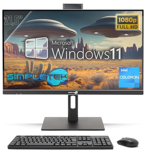 SIMPLETEK - All in One PC 21.5 Full HD | Windows 11 Pro 8GB RAM e 240GB SSD G460 | Con Kit Mouse e Tastiera Wireless, Webcam integrata, WiFi, HDMI
