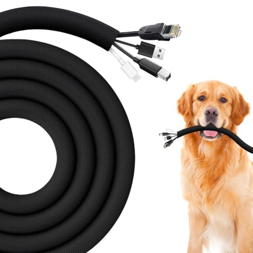 Hund und Katze Kabelschutzgitter Kabelschlauch, 13mm 400cm Expandable Selbstschließend Kabelschläuche Schutz von Kabeln vor dem Kauen von Haustieren (Schwarz)
