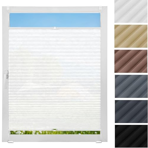 Plissee Plisseerollo Klemmfix Ohne Bohren 76 x 120 cm, Sonnenschutz Easyfix Lichtdurchlässig, Sichtschutz Sonnenschutz Fenster Plissee, Klemmfix Plissee Ohne Bohren, für Fenster & Tür, Weiß