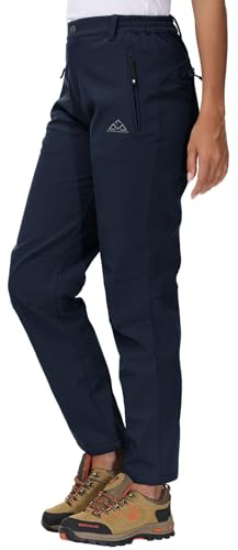YSENTO Pantalon softshell pour femme - Pantalon de randonnée d'hiver - Pantalon de ski - Imperméable - Doublure chaude - Pantalon thermique - Pantalon d'extérieur - Pantalon de trekking, Marine, S