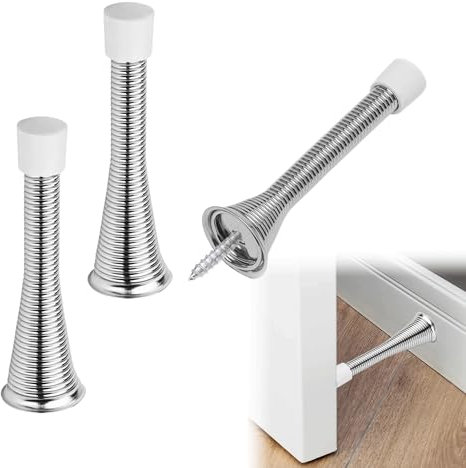 3PCS Spring Door Stop Chrome Door Stop Spring Rubber Spring Door Stops Indoors with 3 Replacement Rubber Tips Cushioning Reduce The Collision Between The Door Leaf and The Wall Reduce Noise