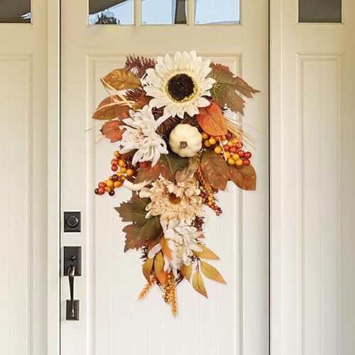 Türkranz Herbst, Herbstkranz, Herbstkränze, Herbstdeko Modern Groß Autumn Decor Türdeko Deko Fall Wreath für Haustür Outdoor Tisch Außen, Rattan Kürbis Ahornblatt Beere Türkranz