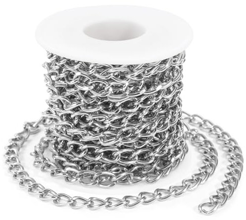 Niboken Catena a Maglia Metallo, 1 Rotoli 5m Catena a Collane in Alluminio, Catena per Braccialetto Collane Creazione di Gioielli Accessori Fai-da-Te da Donna e Uomo (Argento)