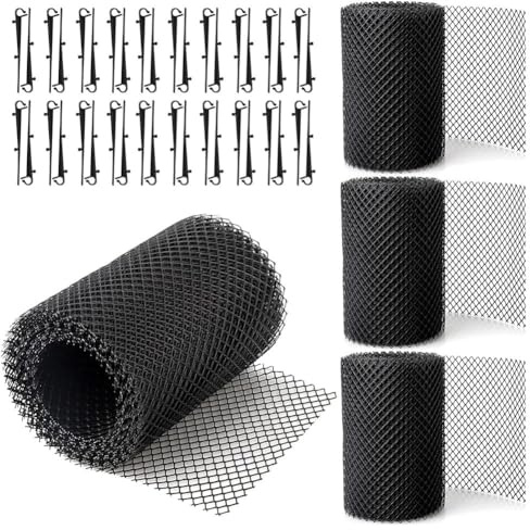 Lahdrhab Confezione da 4 rotoli di protezione per grondaie, 6 m, con 40 ganci a clip, coperture per grondaie fai da te per prevenire le foglie