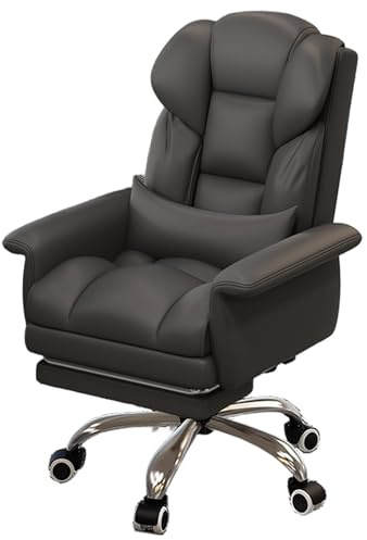 Drehsessel Wohnzimmer Leder mit Fußstütze Business Chair mit Lumbalkissen | Relaxsessel mit Rundumlaufenden Armlehnen und Latex-Sitzsack für Wohnzimmer, Schlafzimmer(Black)