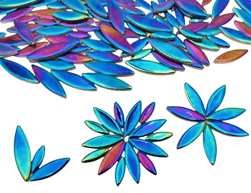 Keramik-Mosaikfliesen mit Blättern zum Basteln, 500 g, unregelmäßige Blütenblatt-Mosaik-Fliesen, DIY Herstellung von Steinen für Handwerk, Hobby, Kunst, Wanddekoration (schillerndes Schwarz)