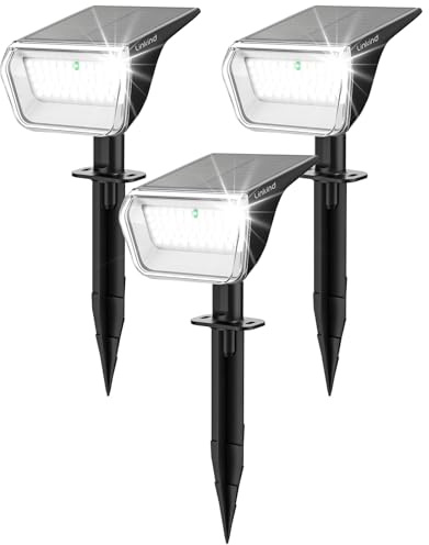 Linkind Solar Garden Spotlights,Extra-Long Illumination Time Solar Outdoor Lights,800lm, 6500K Daylight, IP67 Waterproof Wall Lights for Garden Yard Driveway Walkway, 3-Pack