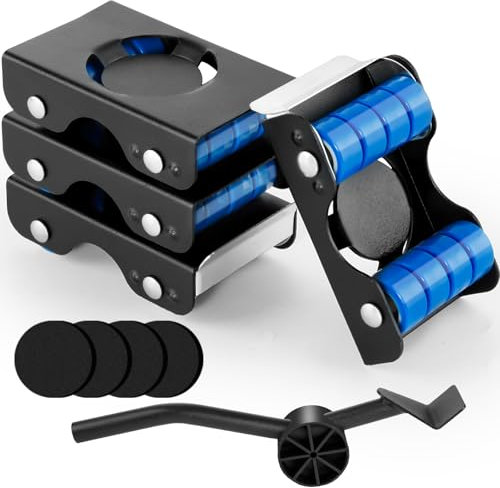 Nymblis Furniture Transport Roller Set, Furniture Lifter with 4 Metal Sliders and Pry Bar, Upgrade Moving Wheels for Appliance, Sofa, Bed, Washing Machine, 350kg Load Capacity
