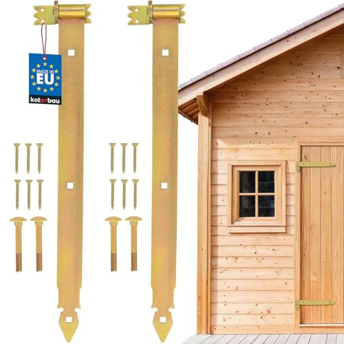 KOTARBAU® 2er Set Ladenband Gold 600 mm Kreuzgehänge Verzinkter Stahl Türband Holztür Band Fensterladen Holz Tor Scharniere Schwerlast Torband Winkelband Türscharniere Ladenband mit Kloben Set