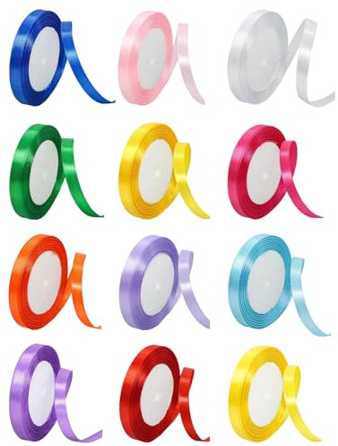 TPZORJX 12 Colori Nastro Raso, 10mm x 22m Nastro Regalo, Nastri Colorati, Nastri per Pacchi Regalo, Matrimoni, Palloncini, Fiocchi, Artigianato, Bomboniere, Feste