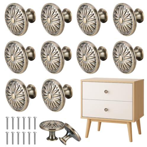 MAIJIAJU 12Stück Schrankknöpfe, Vintage Runde Knöpfe Mit Blumen Bronze | Liefert Passende Schrauben, Antike Bronze Optik, Geeignet Für Schubladen, Kleiderschränke, Kommoden Und Möbeltüren