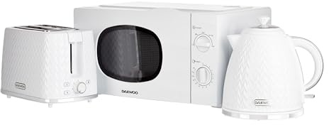 Daewoo White Microwave, Kettle, and Toaster Set: 20L, 2 Slice, 800W, 3000W Jug by Daewoo