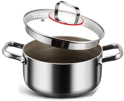 Premium 20cm Stainless Steel Induction Stockpot with Glass Lid, Non-Stick Honeycomb Design, Ideal for Soup, Oatmeal, Milk & Baby Food Cooking.