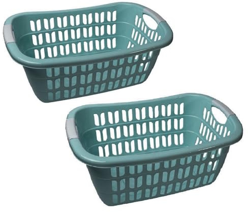 2 Stück Wäschekorb Wäschewanne Plastik Kunststoff Korb Griffen (Mintgrün)